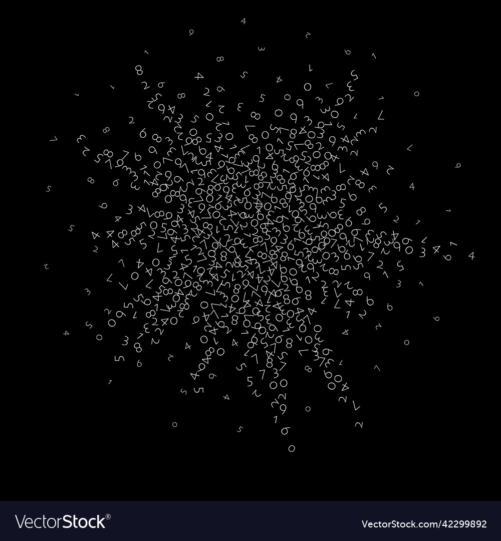 Falling numbers big data concept binary white vector image Falling numbers big data concept binary white