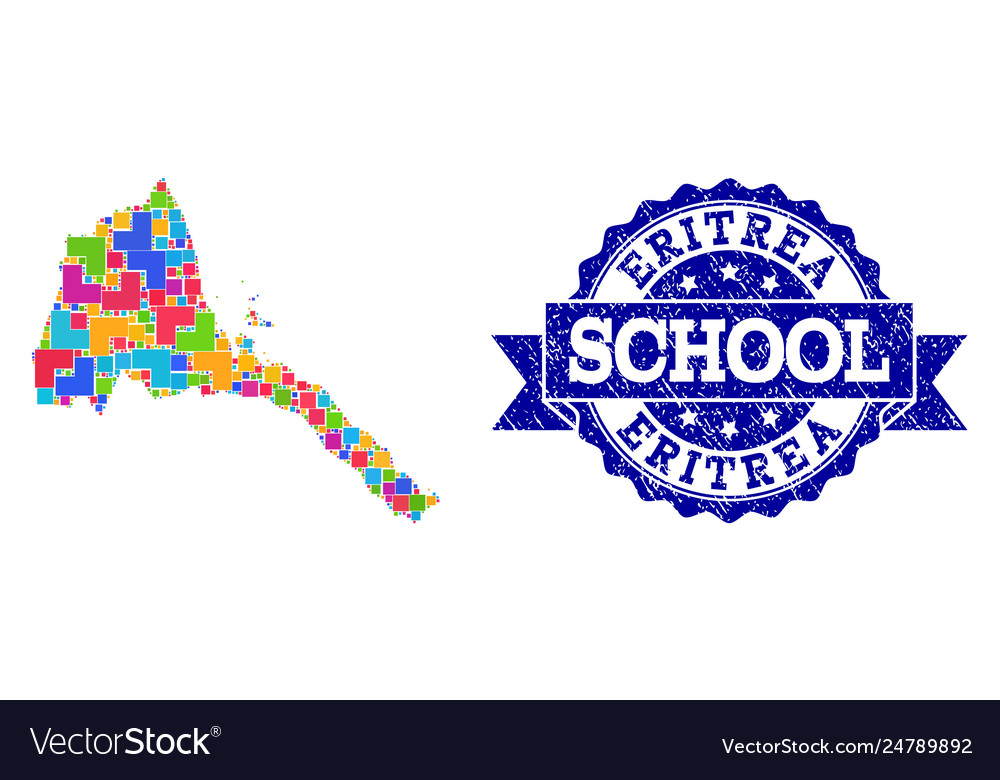 Mosaic map eritrea and textured school stamp