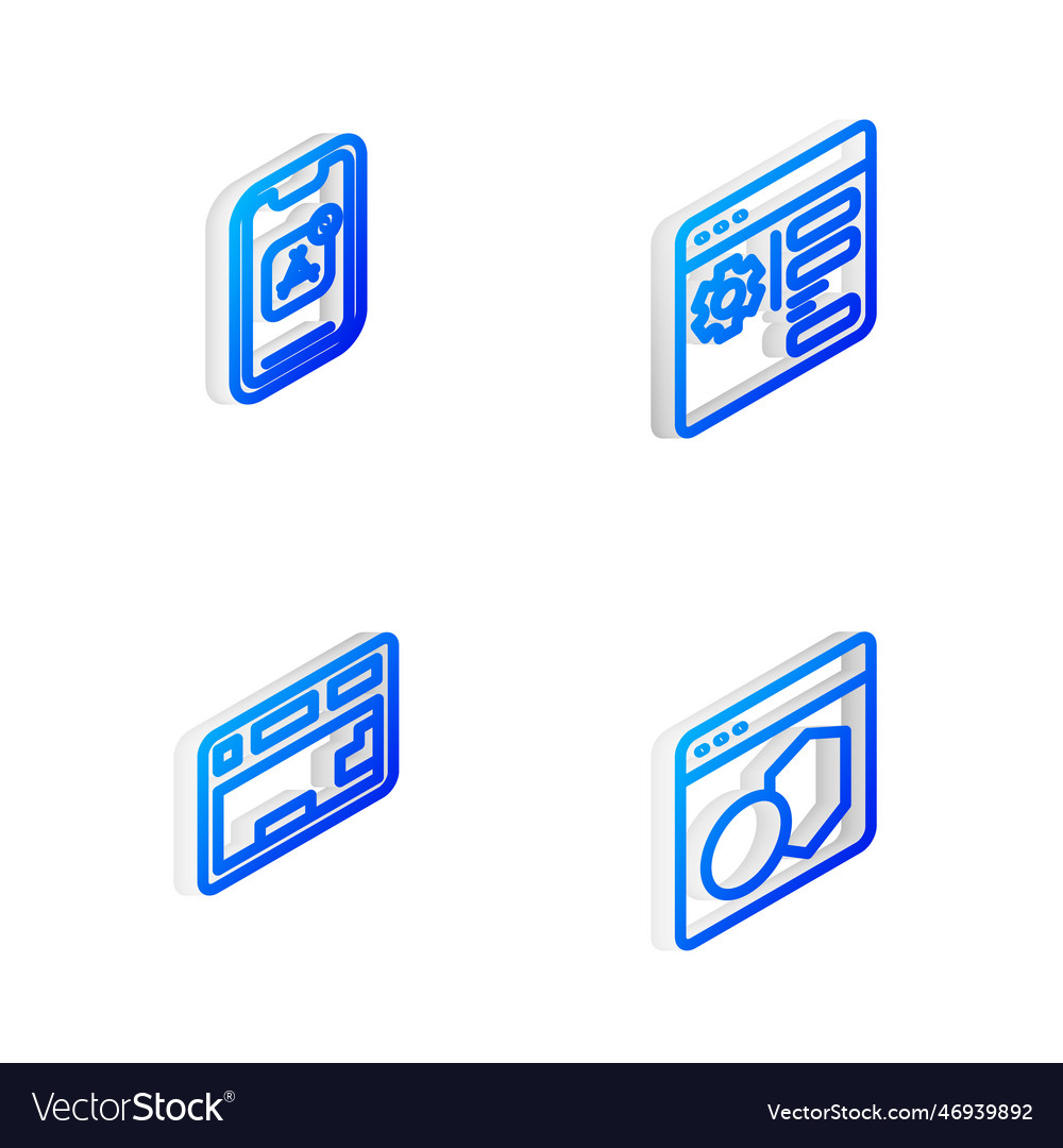 Set isometric line browser setting mobile apps vector image Set isometric line browser setting mobile apps