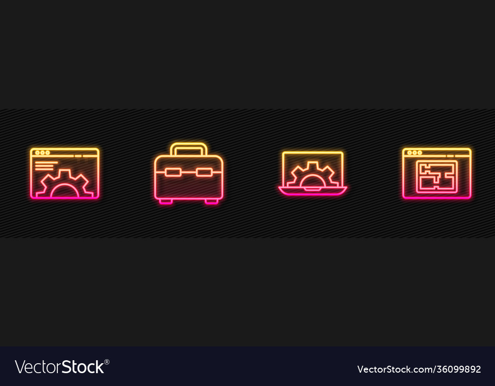 Set line laptop and gear browser setting toolbox vector image Set line laptop and gear browser setting toolbox