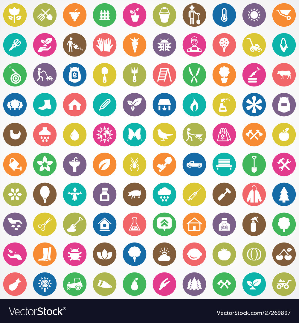 Gardening 100 icons universal set for web and ui