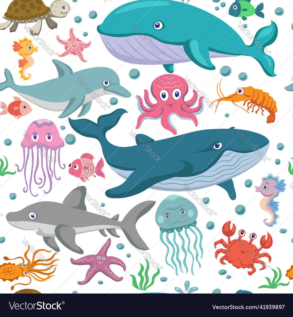 Marine life pattern sea animals and fish Vector Image