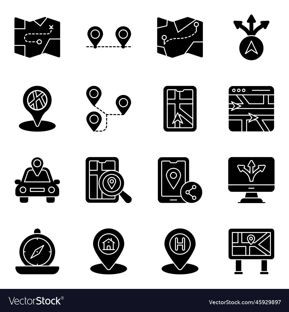 Pack of maps and location solid icons