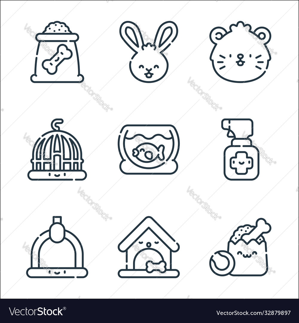 Pets line icons linear set quality