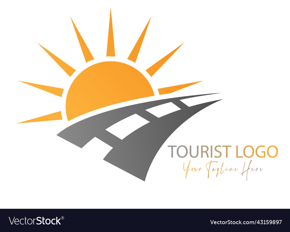 Road and the sun template of an icon logo sticker Vector Image