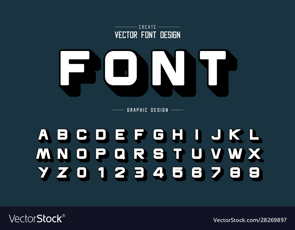 Round font and alphabet shadow design typeface