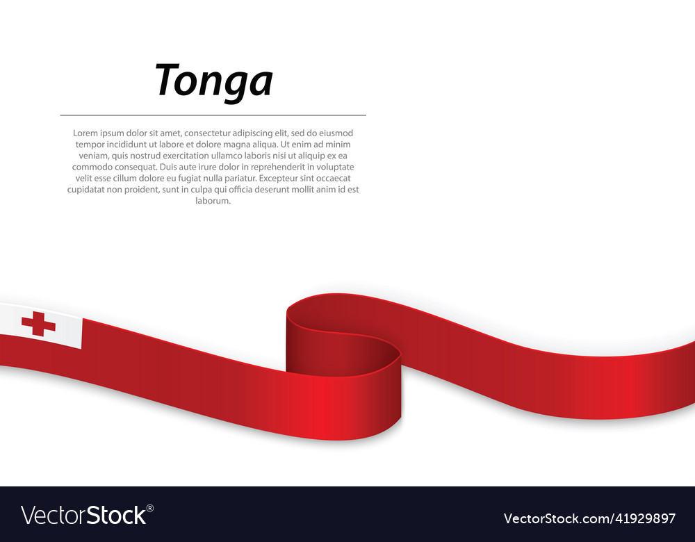 Waving ribbon or banner with flag of tonga