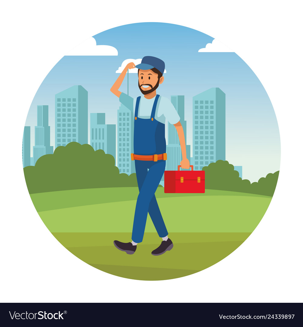 Worker with toolbox