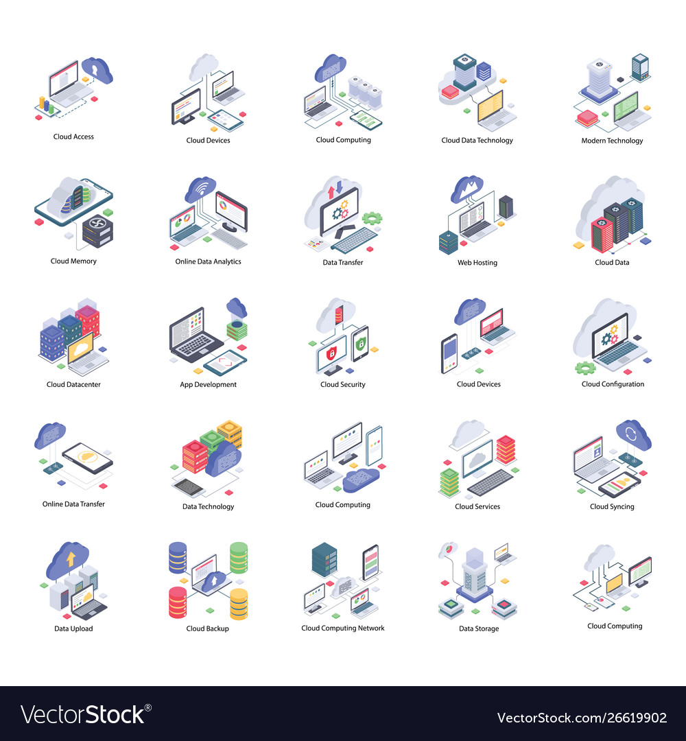 Cloud technology icons pack Royalty Free Vector Image