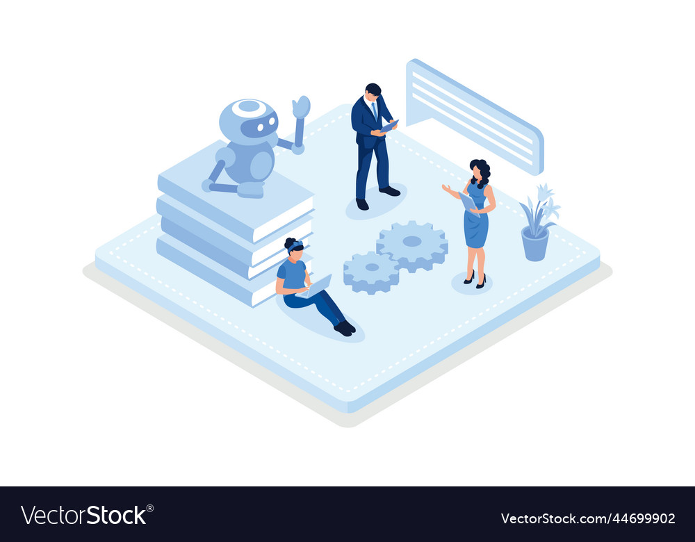 Customers having dialog with chatbot vector image Customers having dialog with chatbot