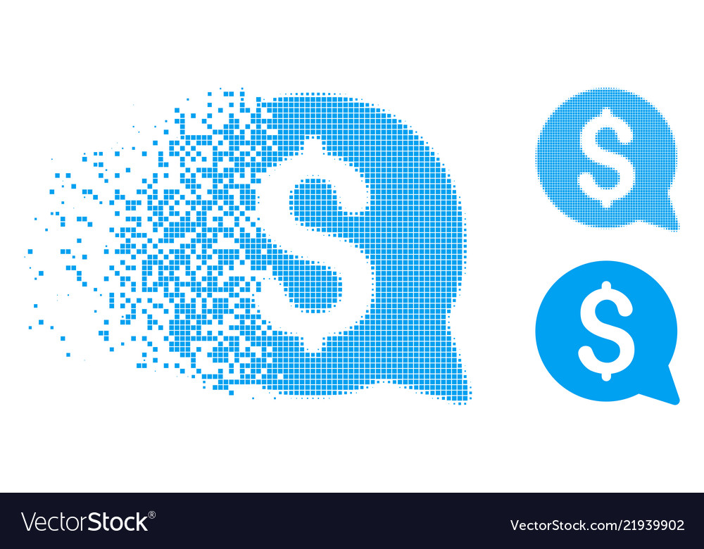 Disintegrating dot halftone financial message icon vector image Disintegrating dot halftone financial message icon