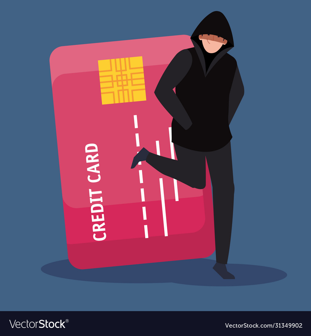 Hacker with credit card icon vector image Hacker with credit card icon