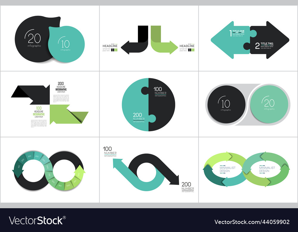 Mega set of two elements steps chart diagram