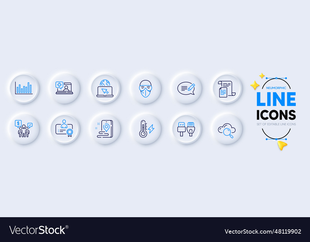 Message computer cables and documents line icons vector image Message computer cables and documents line icons