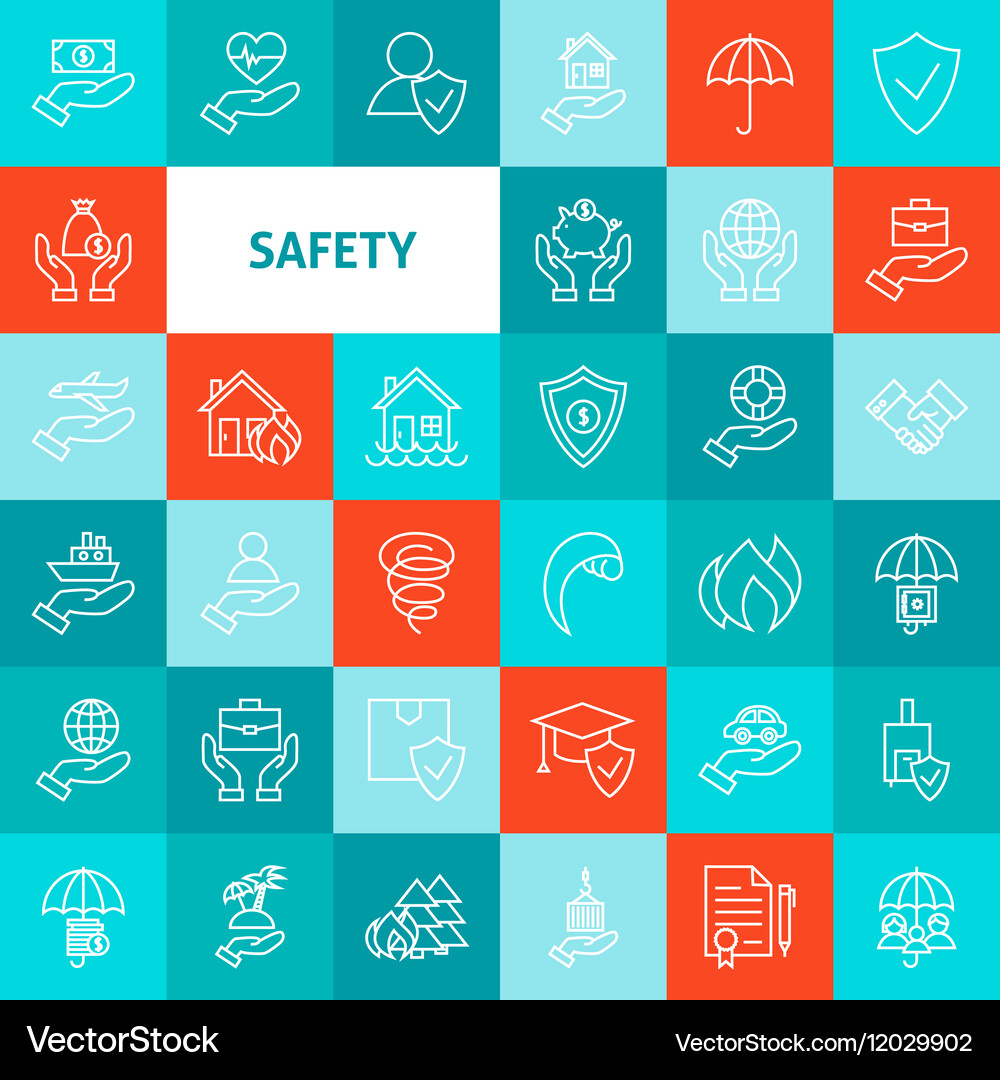 Safety Icon Set - Line Style Royalty Free Vector Image
