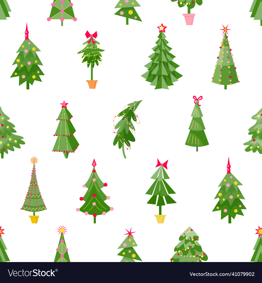 Seamless pattern with christmas trees in different vector image Seamless pattern with christmas trees in different