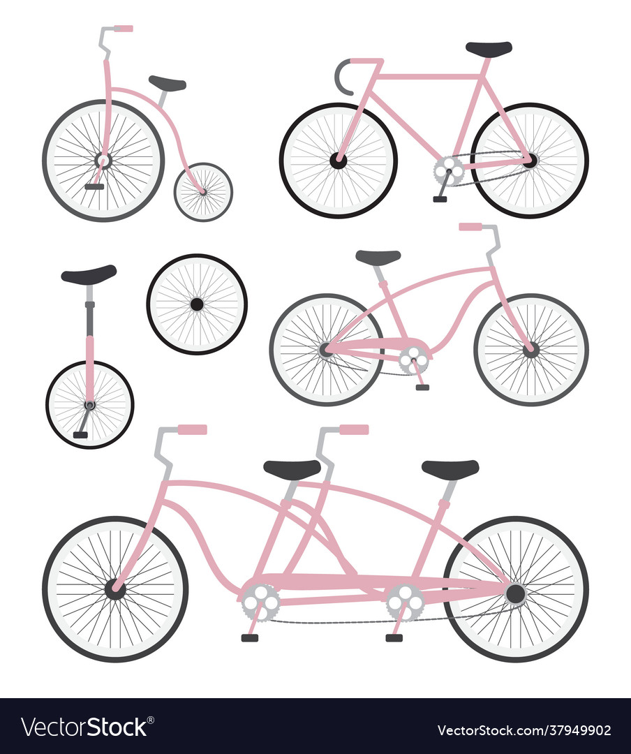 Set Bündel rosa flache Cartoon Fahrrad