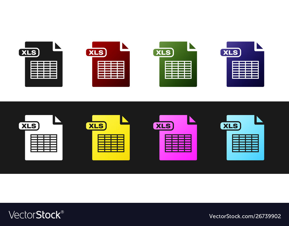 Set xls file document download button icon vector image Set xls file document download button icon