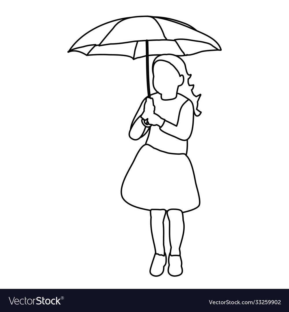 Sketch simple lines a child with an umbrella