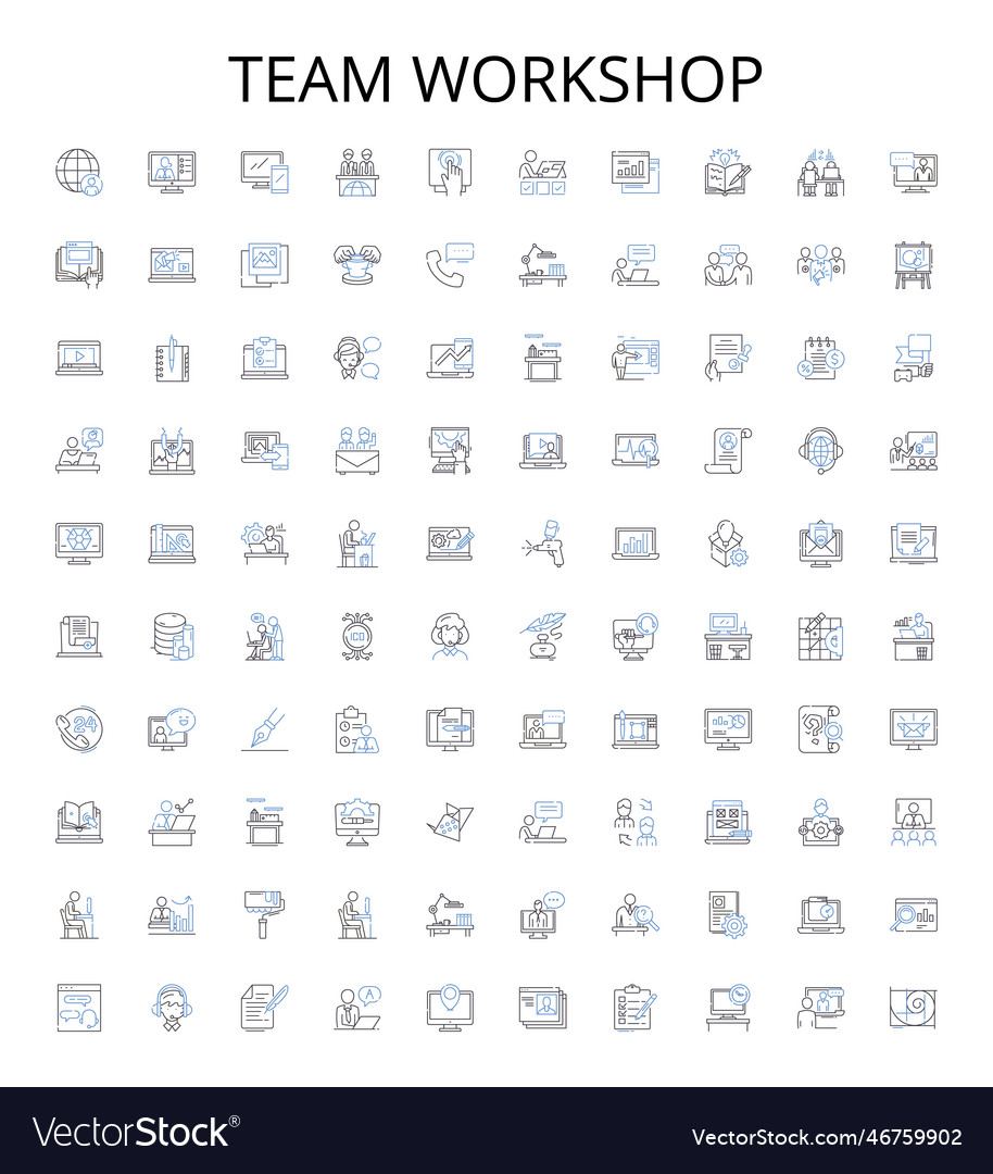 Team workshop outline icons collection workshop Vector Image