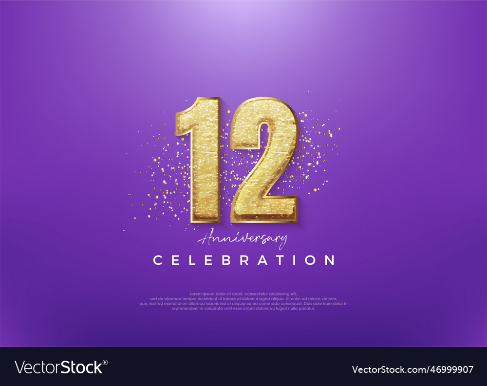 12th anniversary number with shiny gold glitter