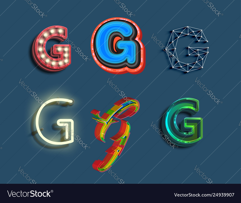 A character set 6 different styled font vector image A character set 6 different styled font