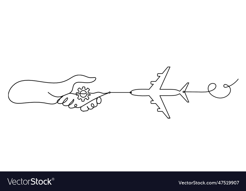 Abstract handshake and plane as line drawing Vector Image