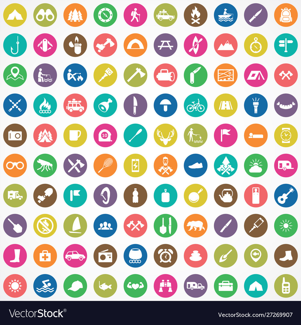 Camping 100 icons universal set for web and ui