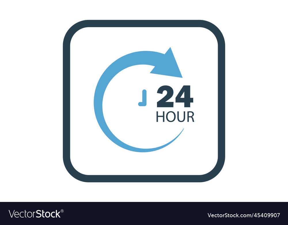 Clock icon with arrow and 24 hour suitable