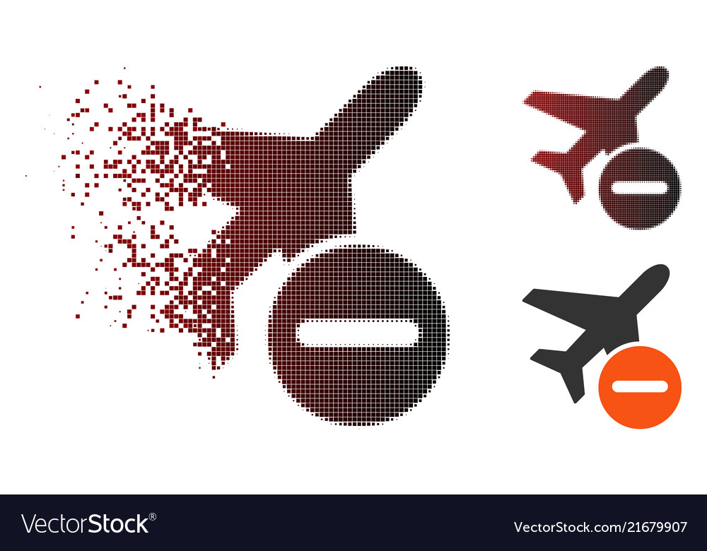 Damaged dotted halftone airplane restricted icon