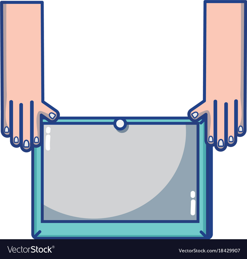 Hands with screen tablet technology object