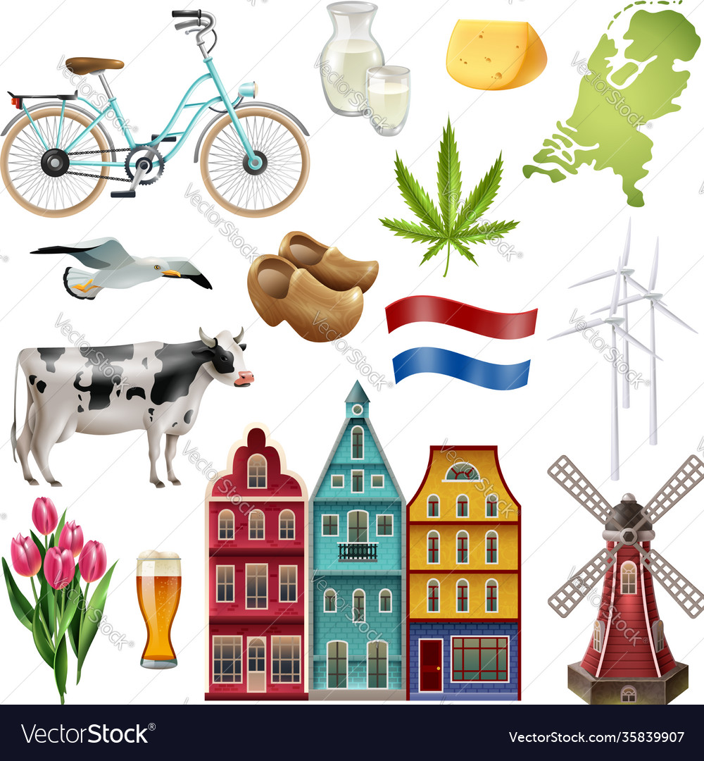 Holland netherlands travel icon set Royalty Free Vector