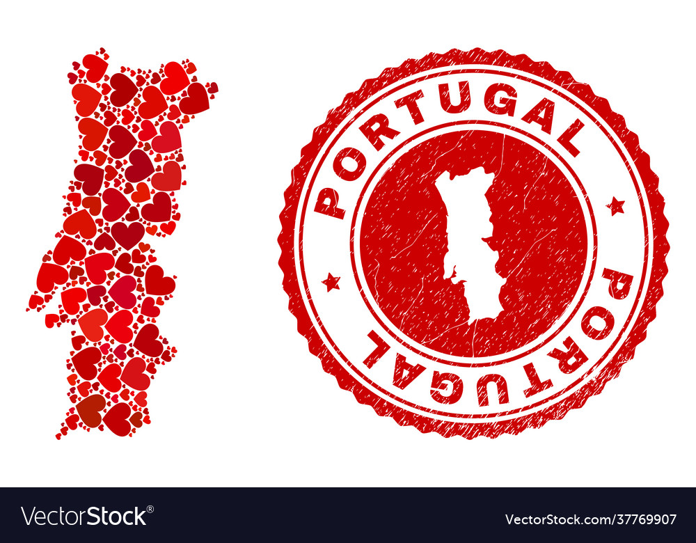 Lovely mosaic portugal map and grunge stamp