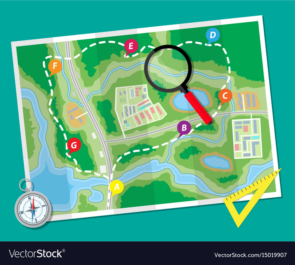 Paper Map with Compass & Ruler
