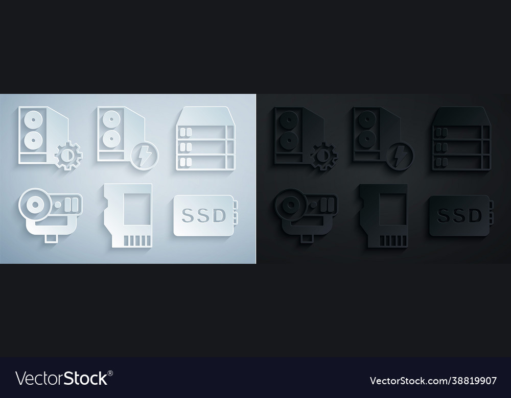 Set sd card server data web hosting camera Vector Image Set sd card server data web hosting camera