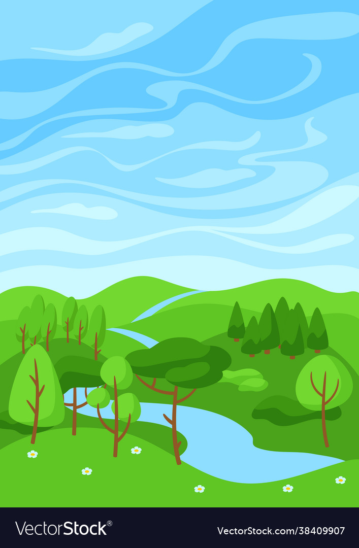 Summer landscape with forest trees and bushes Vector Image