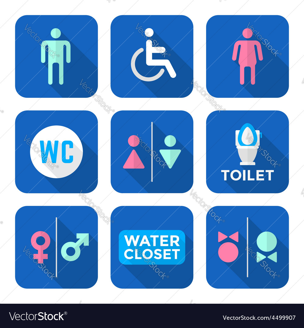 Various colorful flat style water closet signs