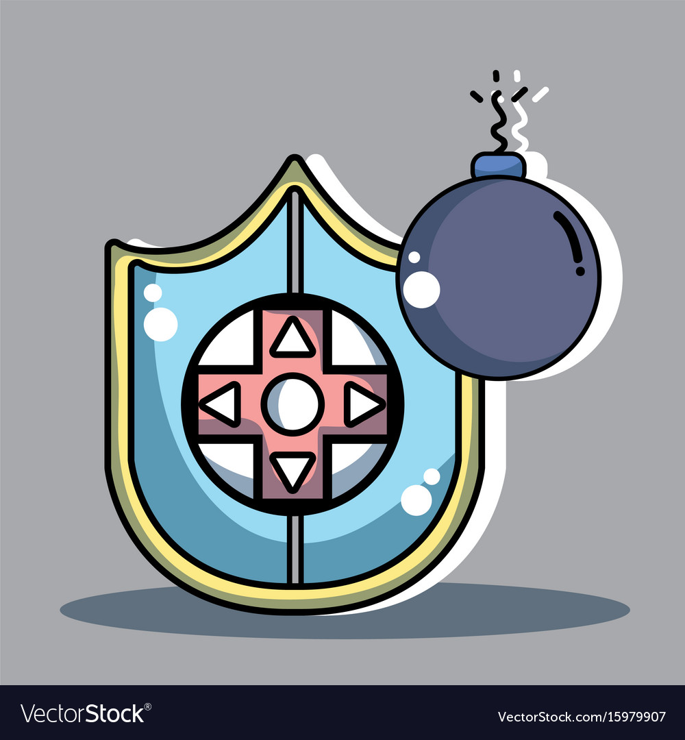 Videogame shield with controller and bomb game