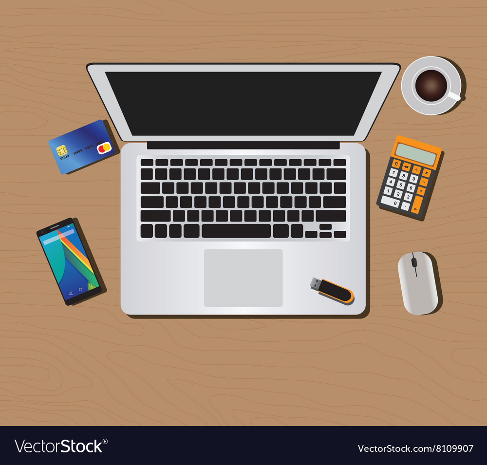 Workspace with computer keyboard mouse coffee