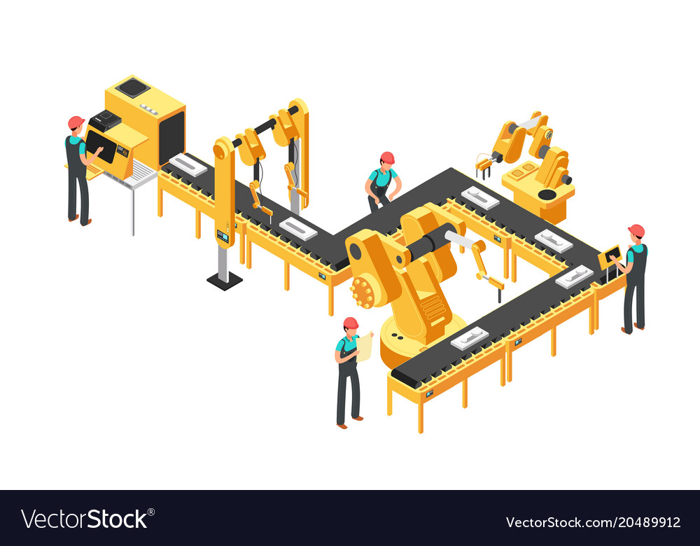 Automated production line factory conveyor with Vector Image
