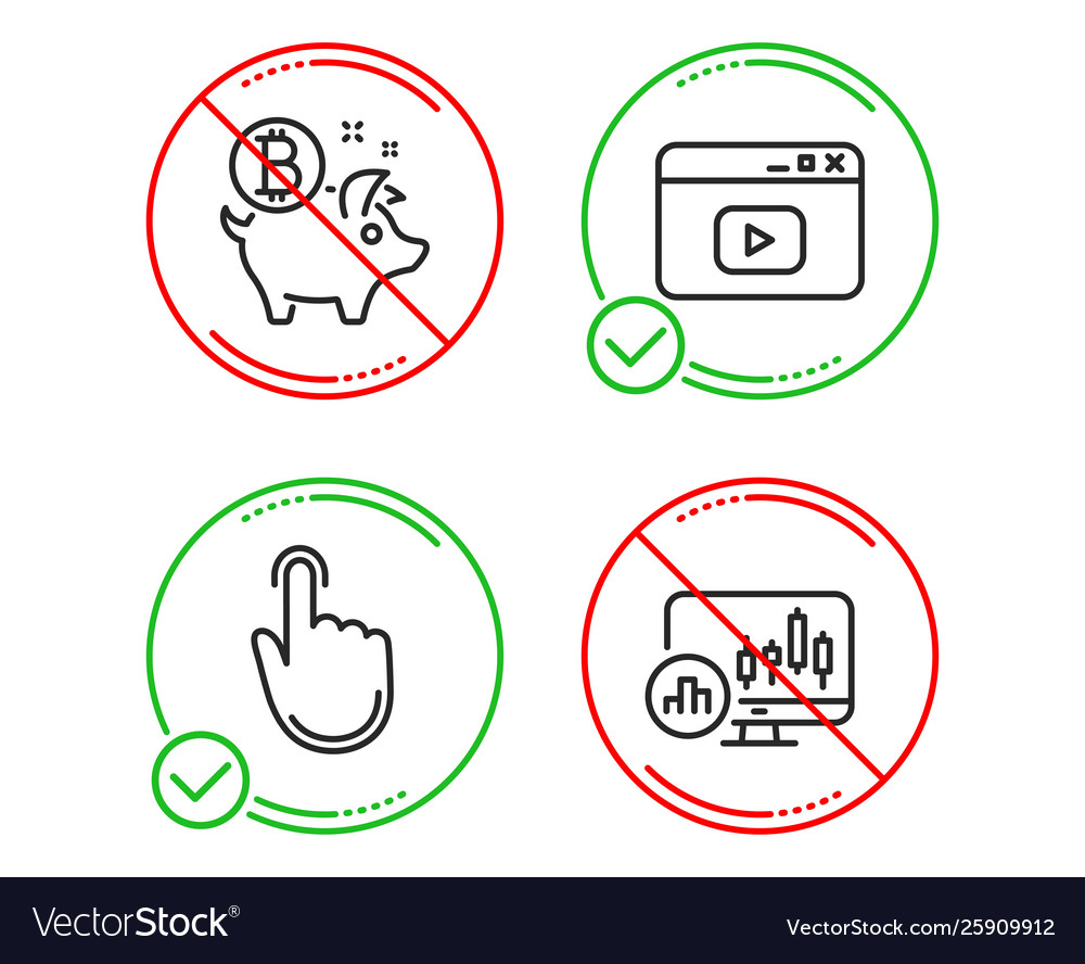 Bitcoin coin hand click and video content icons