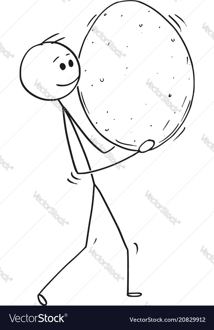 Cartoon of man carrying big egg Royalty Free Vector Image