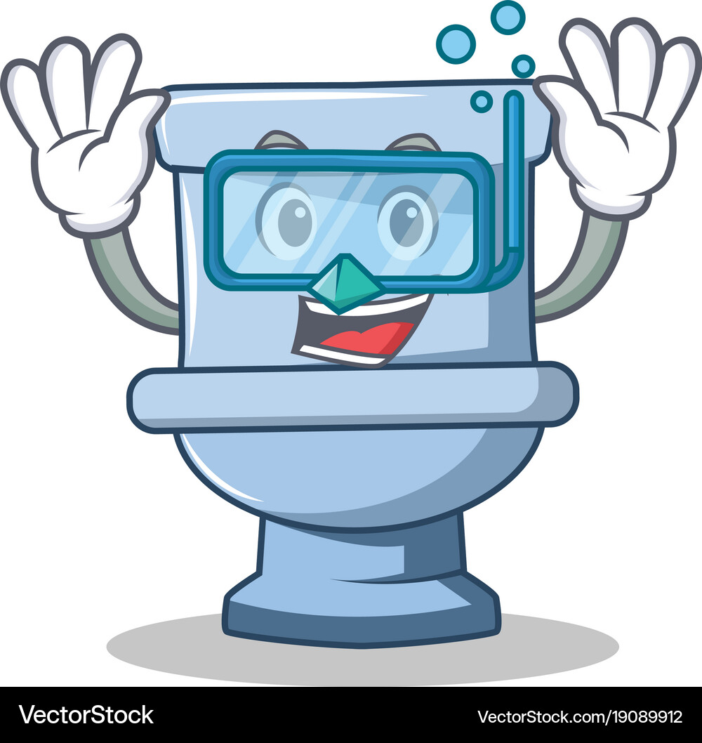 Diving toilet character cartoon style Royalty Free Vector