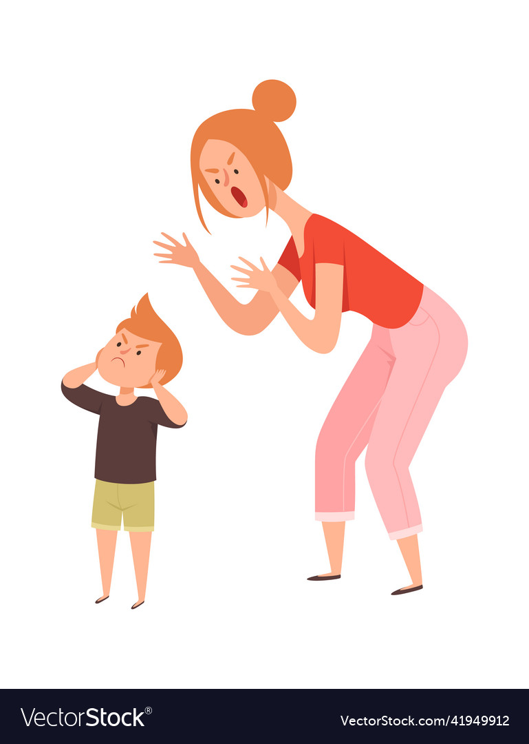 Family quarrel domestic abuse woman scream on boy