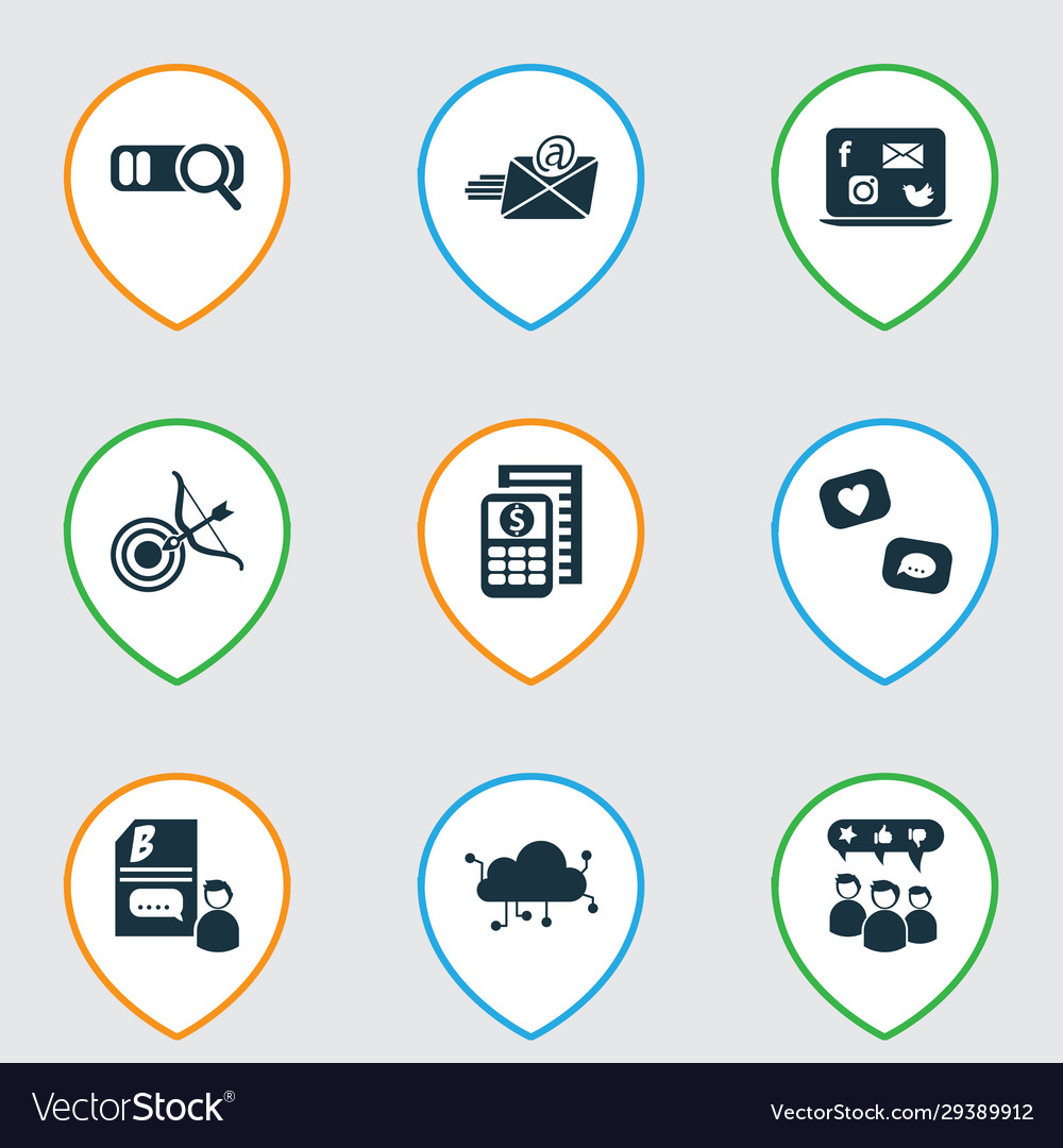 Finance icons set with cloud computing email
