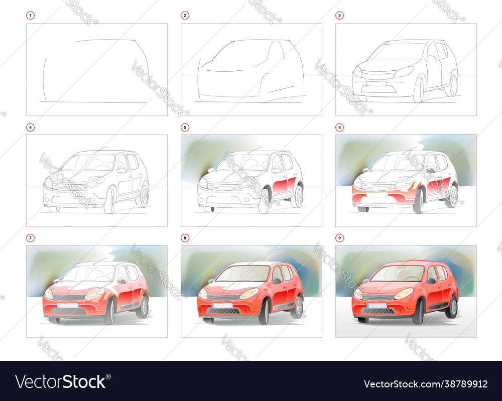 How to learn draw sketch cute red auto Vector Image How to learn draw sketch cute red auto