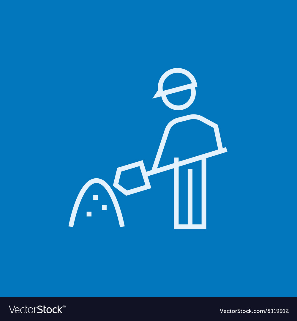 Man with shovel and hill of sand line icon