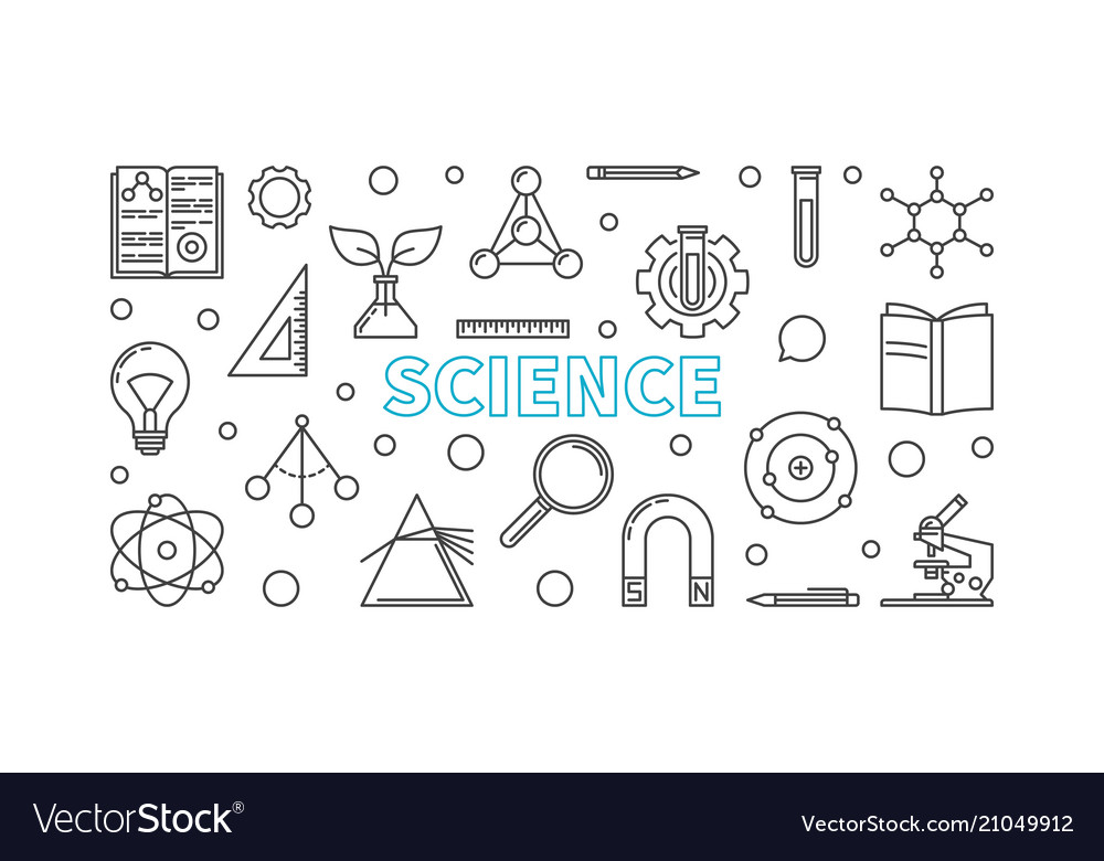 Science horizontal banner in outline style Vector Image