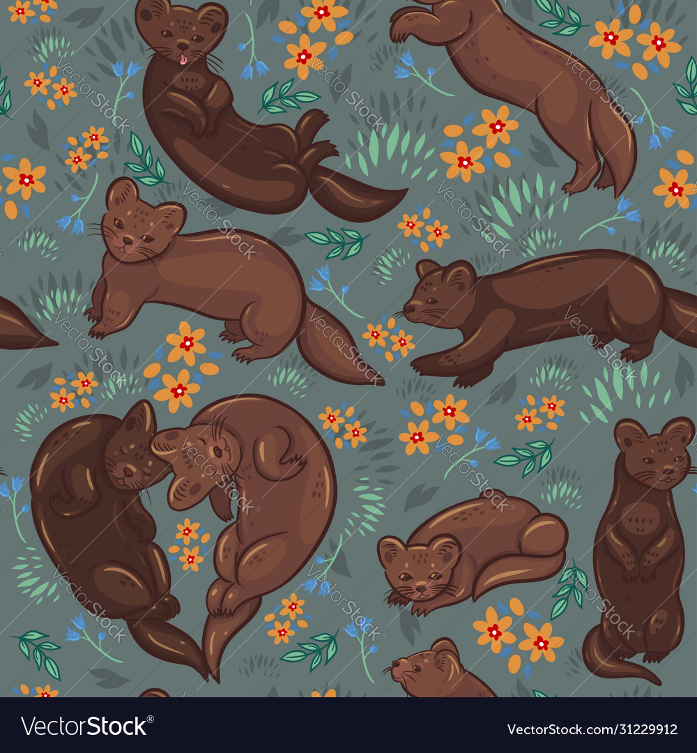 Seamless pattern with sables on a summer meadow Vector Image Seamless pattern with sables on a summer meadow