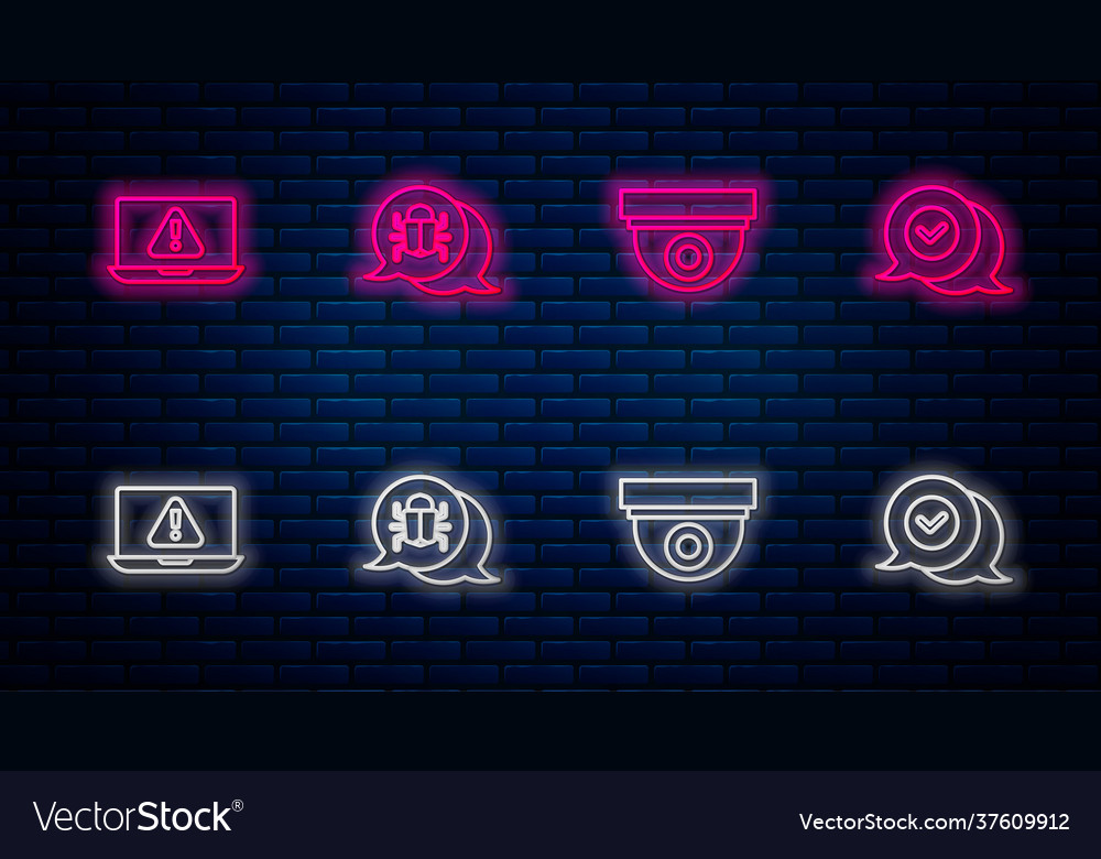 Set line system bug security camera laptop vector image Set line system bug security camera laptop